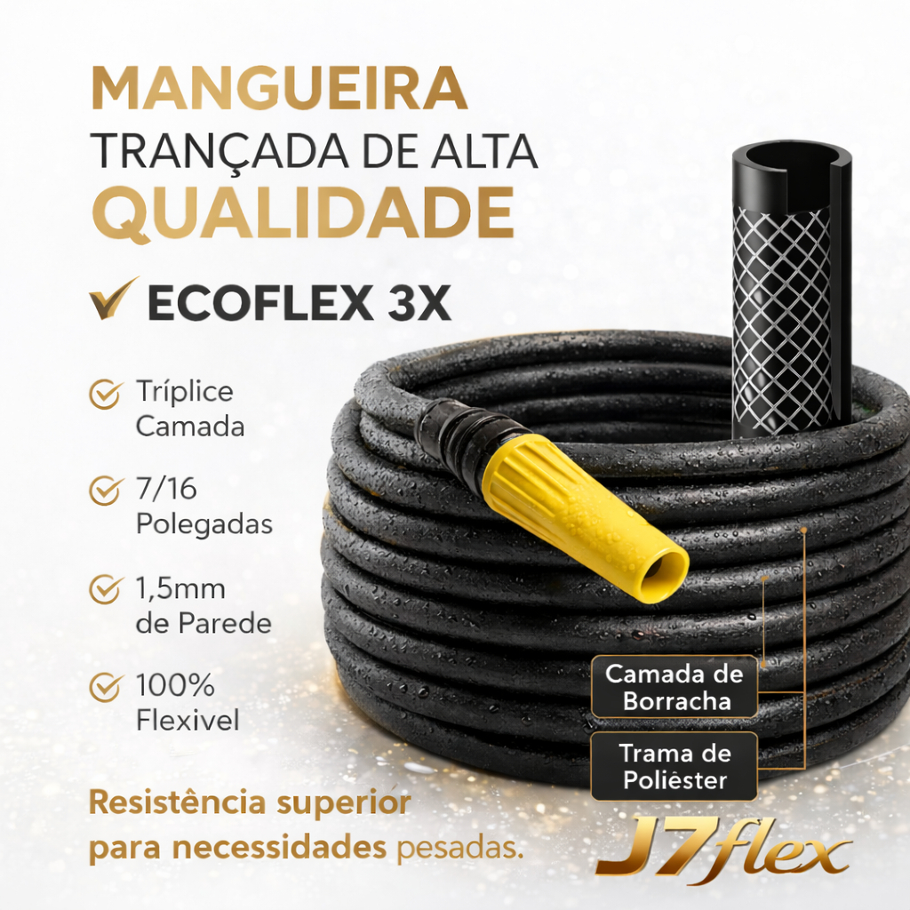 Kit Mangueira de Jardim Trançada  3 camadas reforçada 7/16 Preta