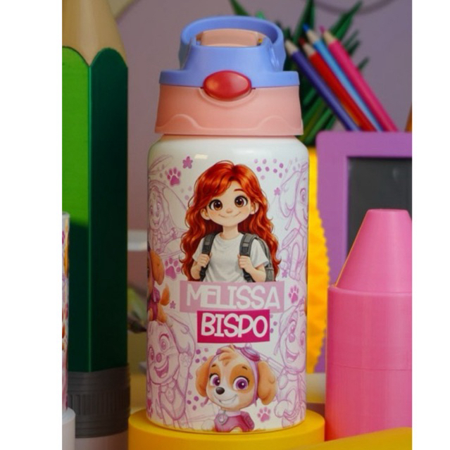 Foto Mascote da crianca ,Volta as Aulas SQUEEZE alumínio 500ml bico silicone , Tema e nome