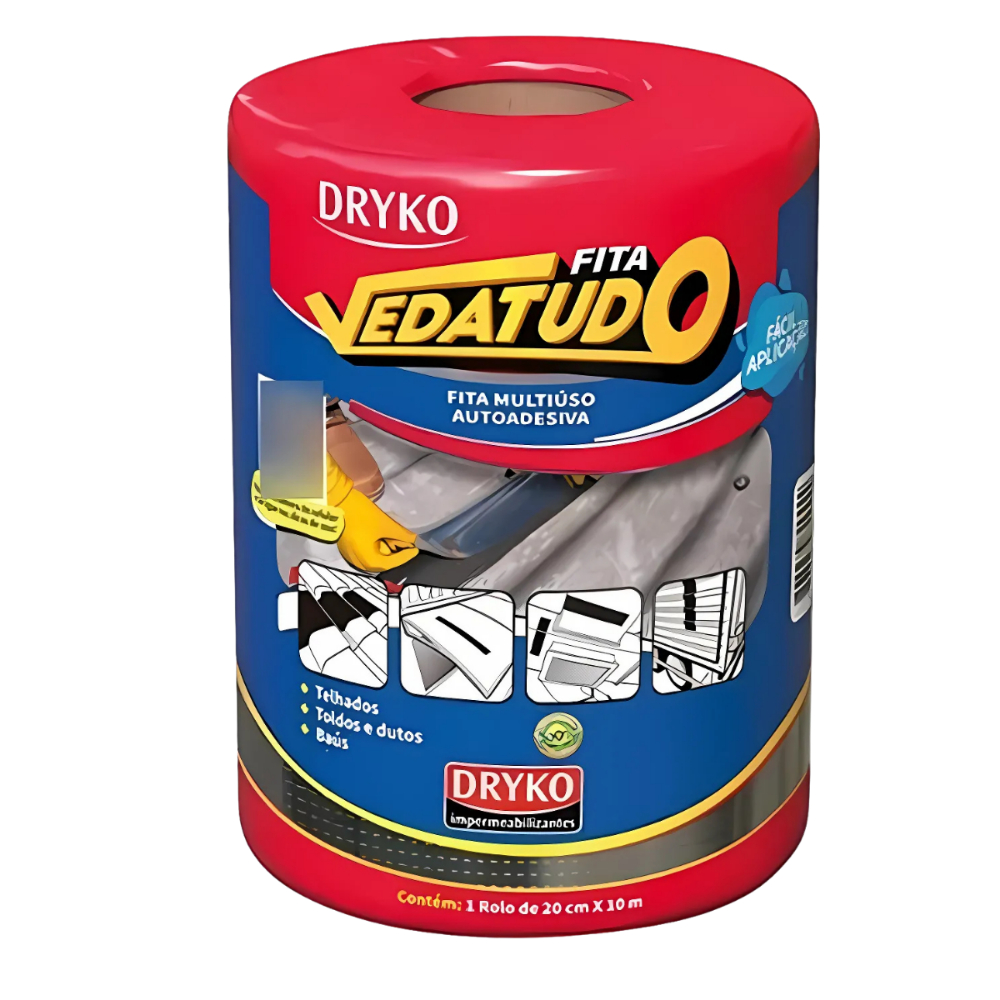 Manta Asfáltica Adesiva Vedatudo Dryko 10m X 20cm Impermeabilizante Aluminizada Auto Adesiva