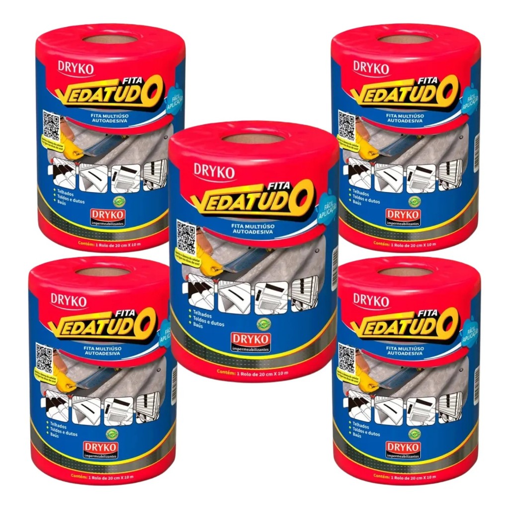 Kit Manta Asfáltica Adesiva Vedatudo Dryko 10m X 20cm Impermeabilizante Aluminizada Auto Adesiva