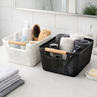 Cesto Organizador de Plástico com Alça - Cozinha Banheiro Lavanderia em Oferta na Shopee