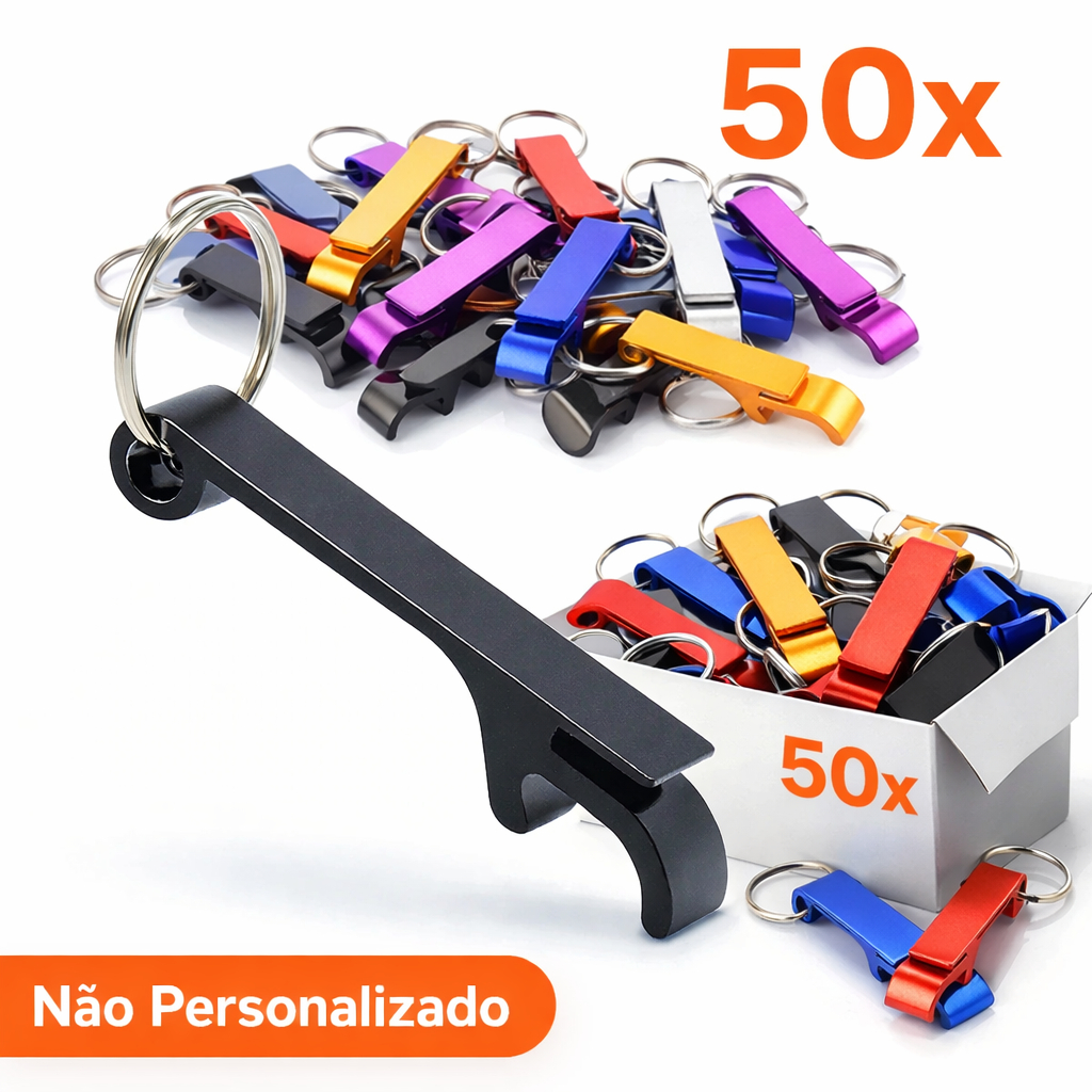 50 Abridores Garrafa Chaveiro Alumínio Colorido Atacado Lembrancinha Evento Brinde Não Personalizado