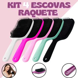 Kit 4 Escova Raquete Desembaraçadora - Anti Frizz em Oferta na Shopee