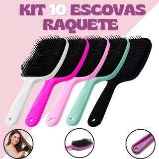 Kit 10 Escova Raquete Desembaraçadora - Anti Frizz em Oferta na Shopee
