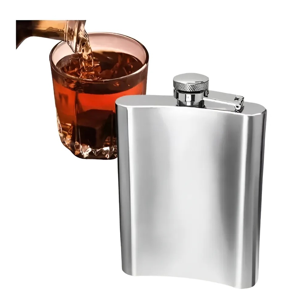 Cantil Porta Bebidas De Bolso Cachaça Em Inox 235ml