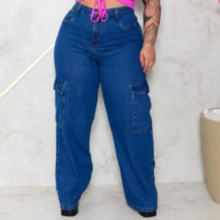 calça cargo feminina wide leg pantalona grafite Plus size Modeladora Cintura Alta Premium em Oferta na Shopee