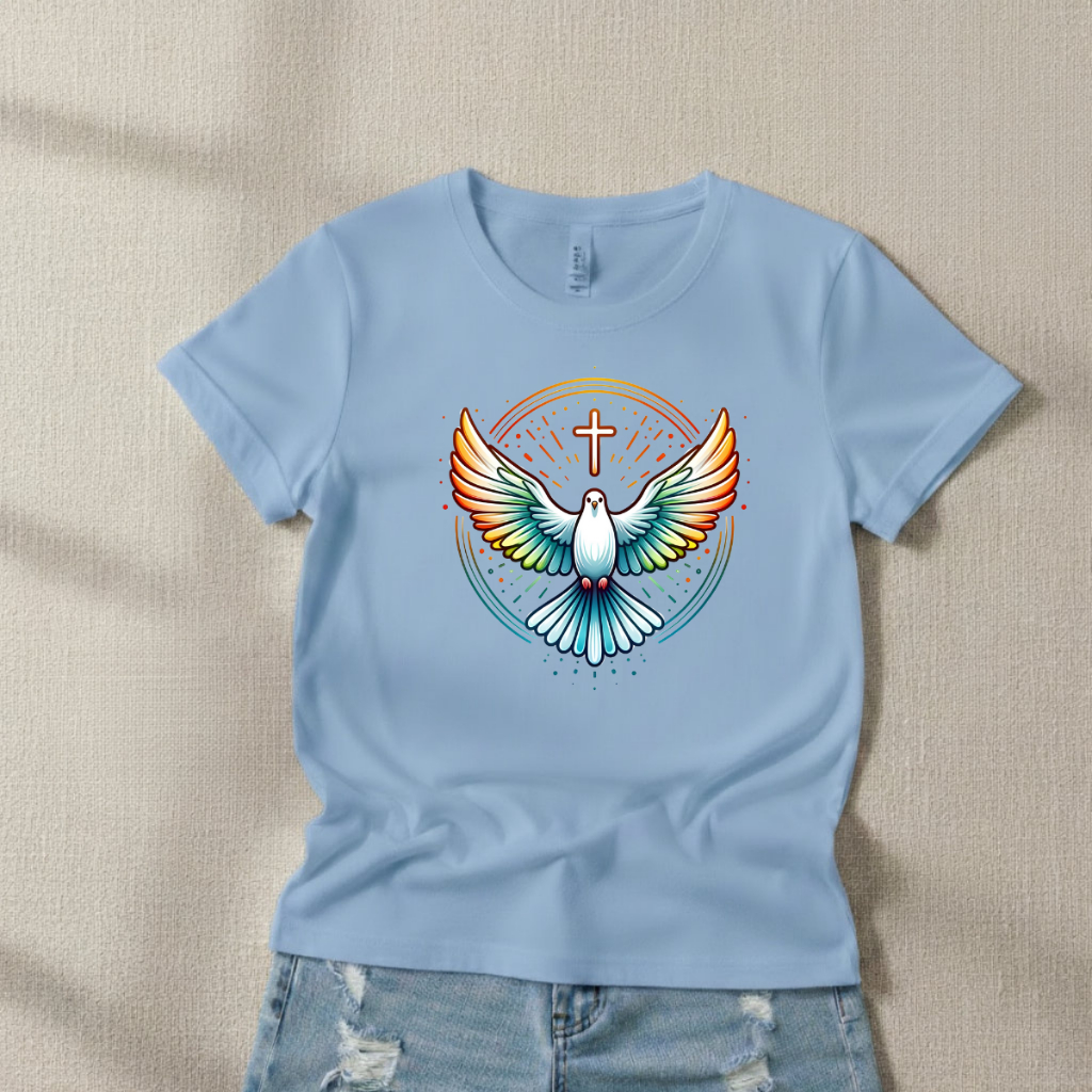Camiseta Feminina Cristã Espírito Santo Blusa 100% Algodão Religioso Envio Rápido