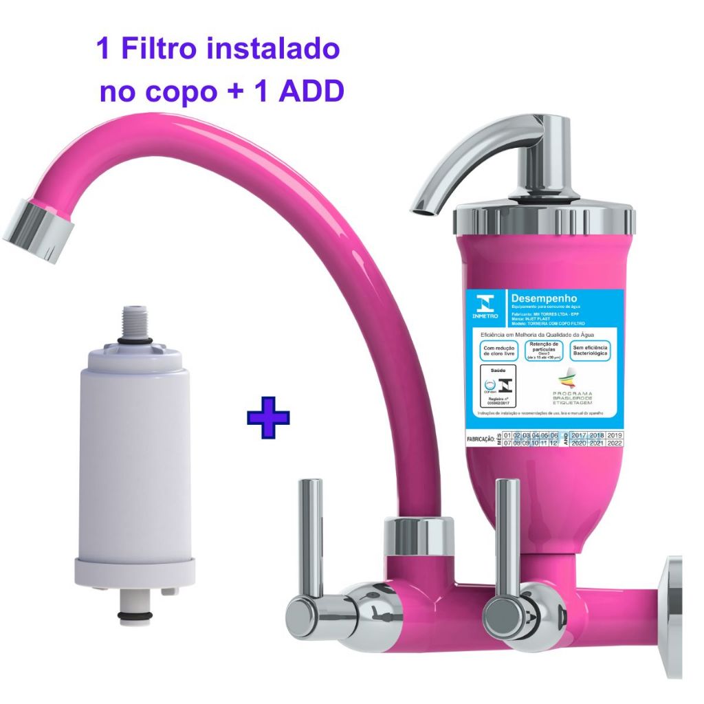 Torneira Com Purificador Instalação na Parede 1/4V 2167 C70 Rosa ABS + 1 Vela Pró Saúde Extra