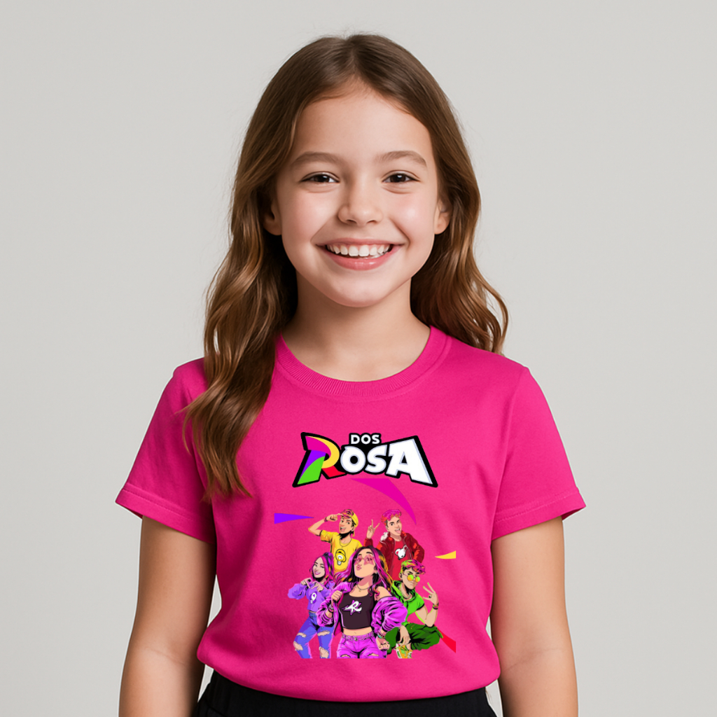 Camiseta Infantil Dos Rosa Estampa Colorida Algodão Confortável Moda Kids