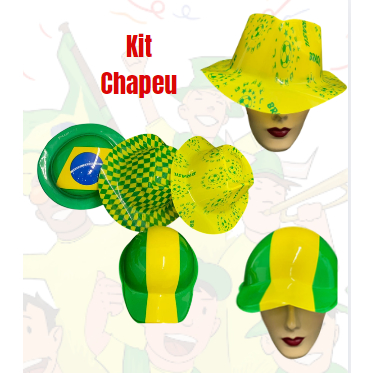 Kit 3 /6 / 12 Chapeu  Plástico Verde Amarelo Lembrancinha  Festa Copa Do Mundo Brasil