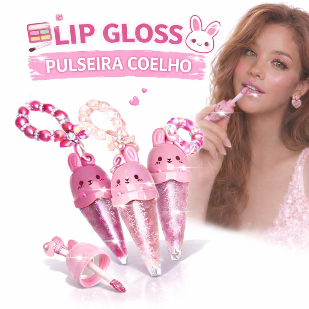 CocoFleur Lip Gloss Pulseira Coelho Gloss Brilhante 2 em 1 Portátil Chaveiro Maquiagem Sorvete em Oferta na Shopee