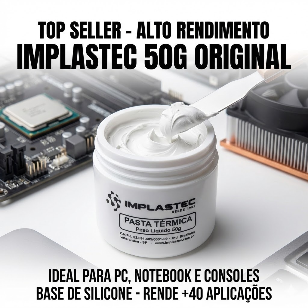 Pasta Térmica Implastec 50g - Dissipação Eficiente de Calor, Fácil Aplicação, Inerte Quimicamente