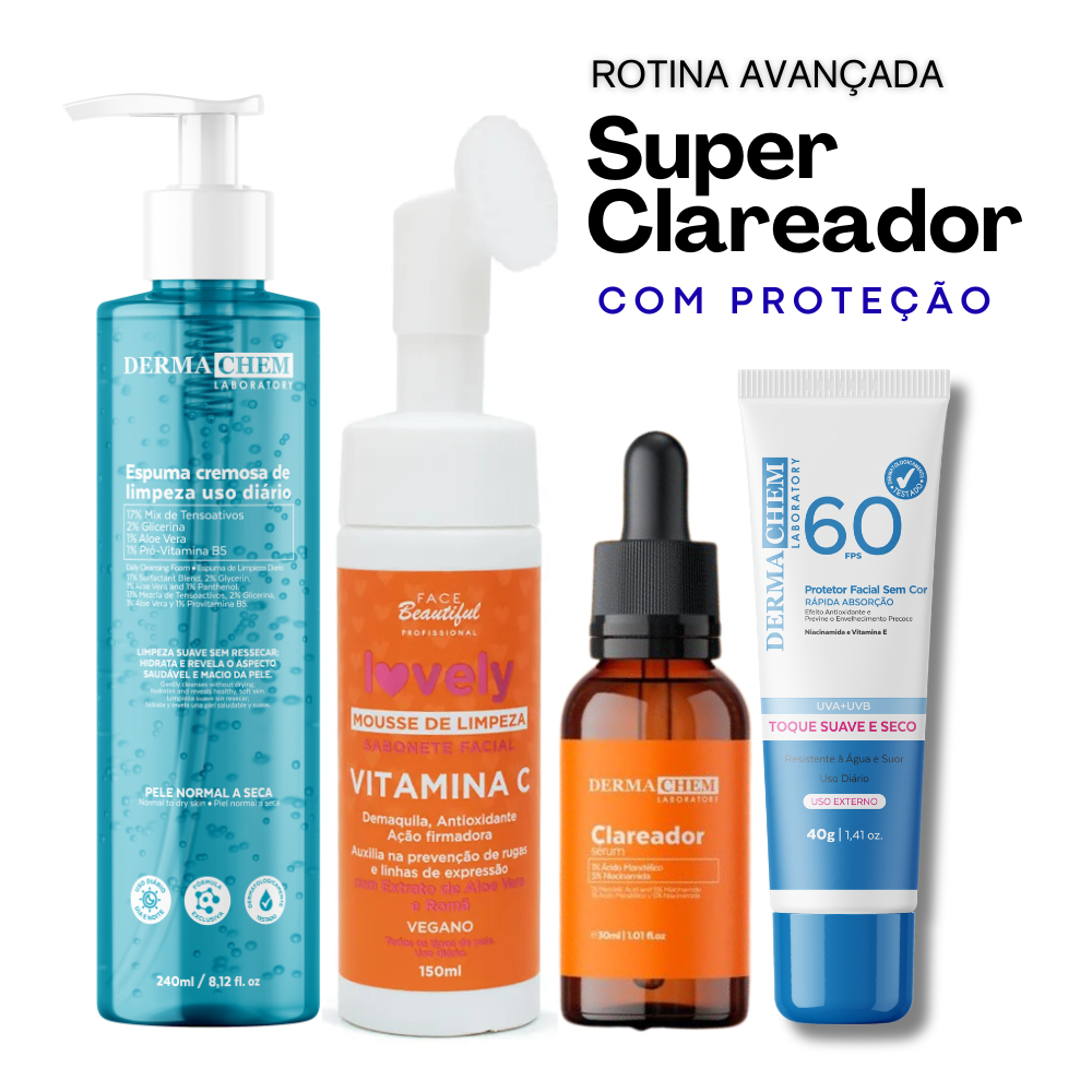 Kit Skincare Super Clareador Limpeza Avançada Dermachem 4 ITENS