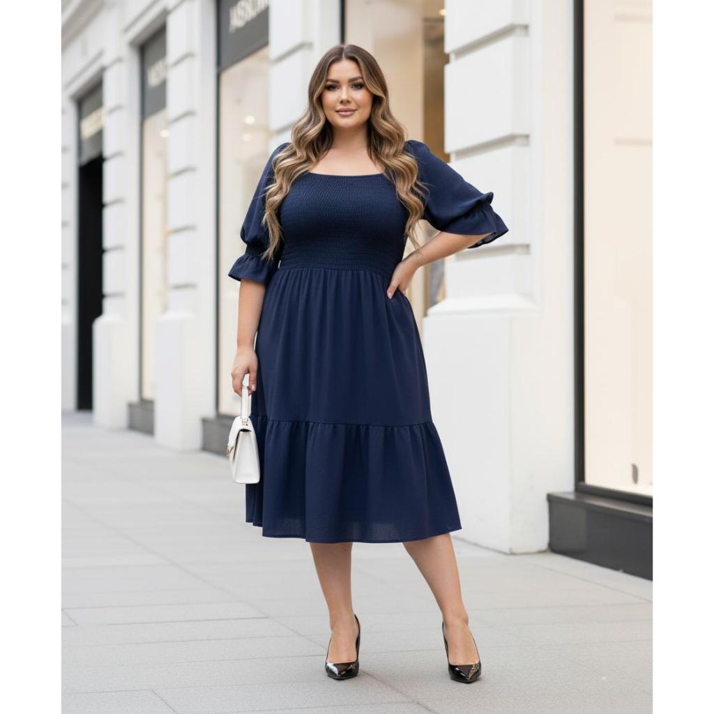 Vestido roupa plus size corpo lastex com mangas midi dia a dia tradicional soltinho duas marias chá revelação fresquinho em Oferta na Shopee