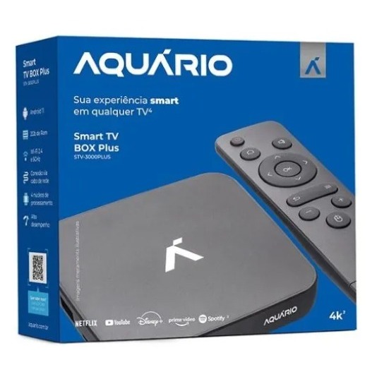 Smart Box TV Aquário STV-3000 Plus 4K Android 11 Wi-Fi HDMI RCA Original NF
