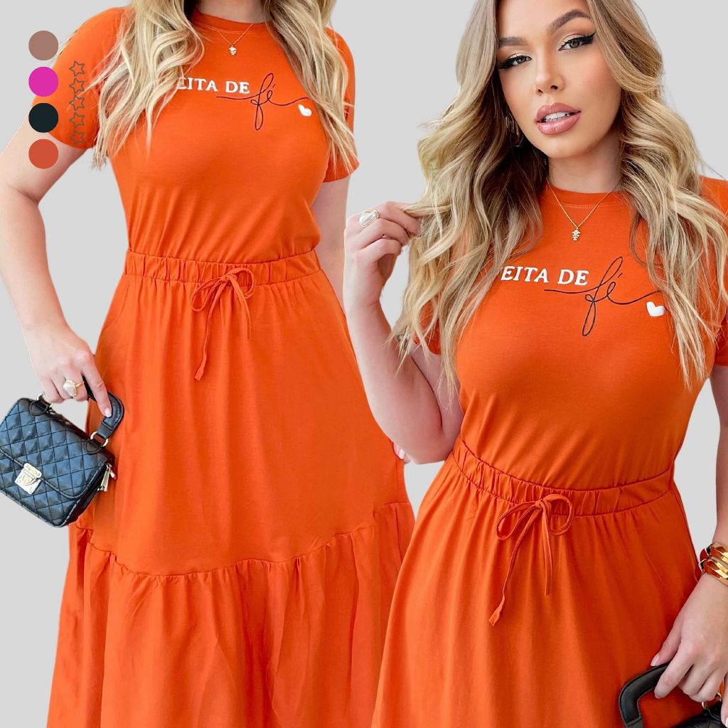 Conjunto Blusa e Saia Midi Feminino – Algodão Penteado Premium, Conforto e Sofisticação