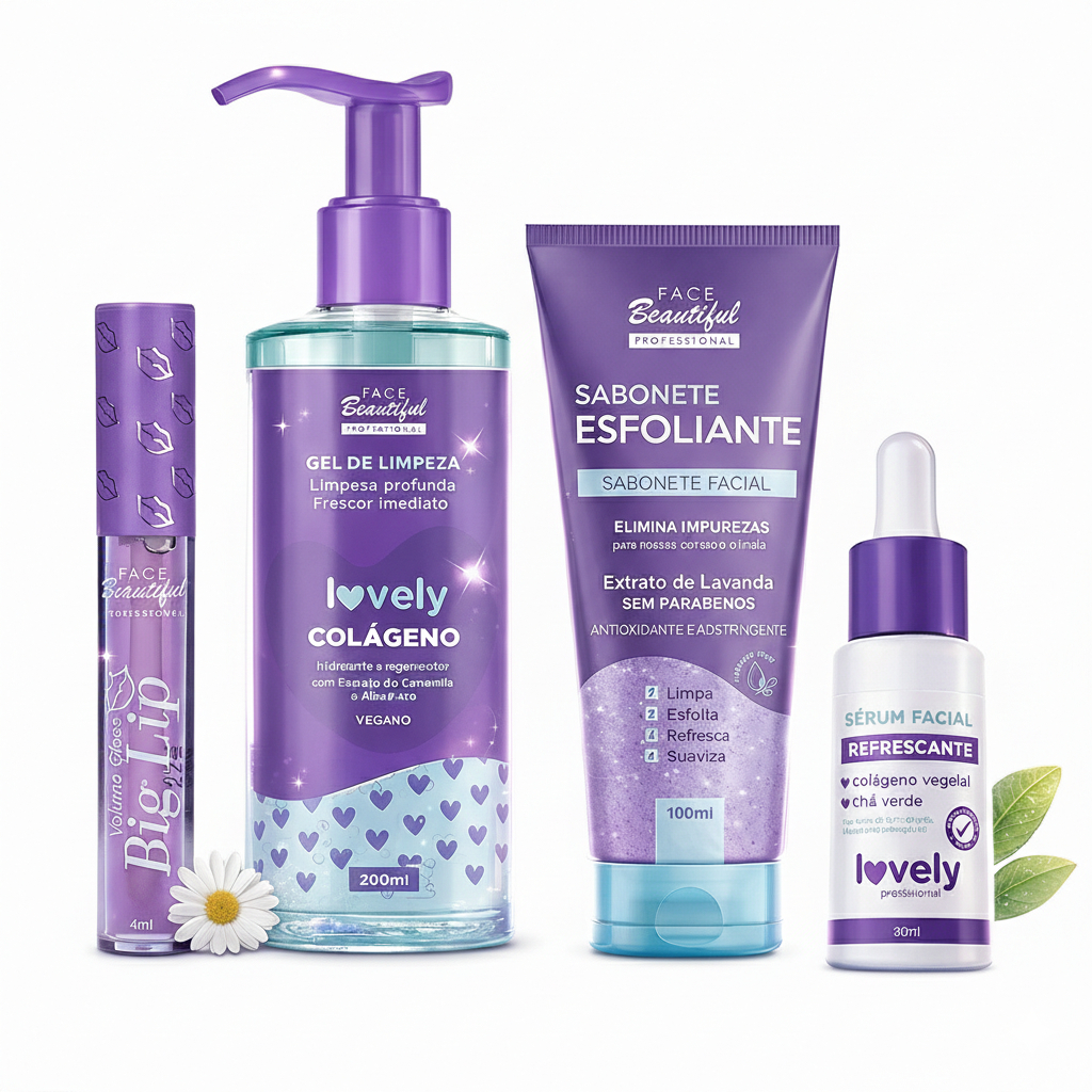 Kit Lovely Glow Up  Limpeza, Esfoliação e Sérum Facial Face Beautiful