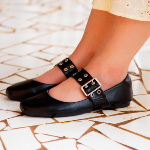 Sapatilha Boneca Sapato Feminino com Ilhós Bico Quadrado em Oferta na Shopee