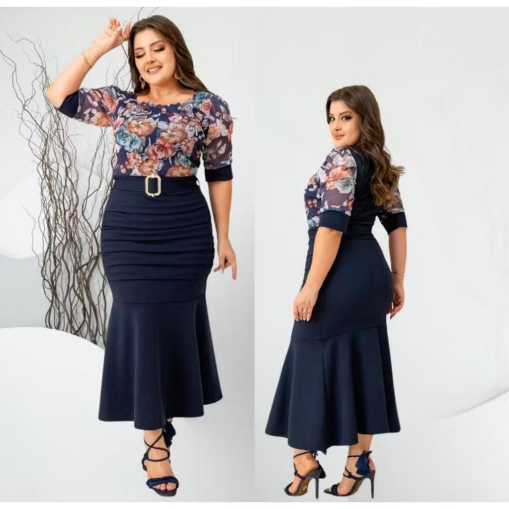 Vestido Feminino Midi Tubinho Social Plus Size Manga Estilosa Com Cinto Moda Evangelica Do M Ao GG em Oferta na Shopee
