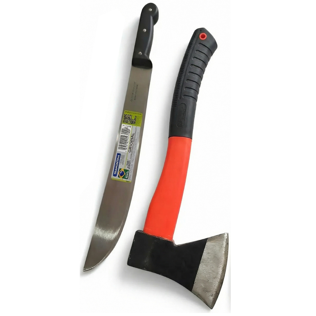 Facão Tramontina 12'' + Machadinha Machado Para Lenhador Mato, Cana, Galhos, Jardim e Jardinagem