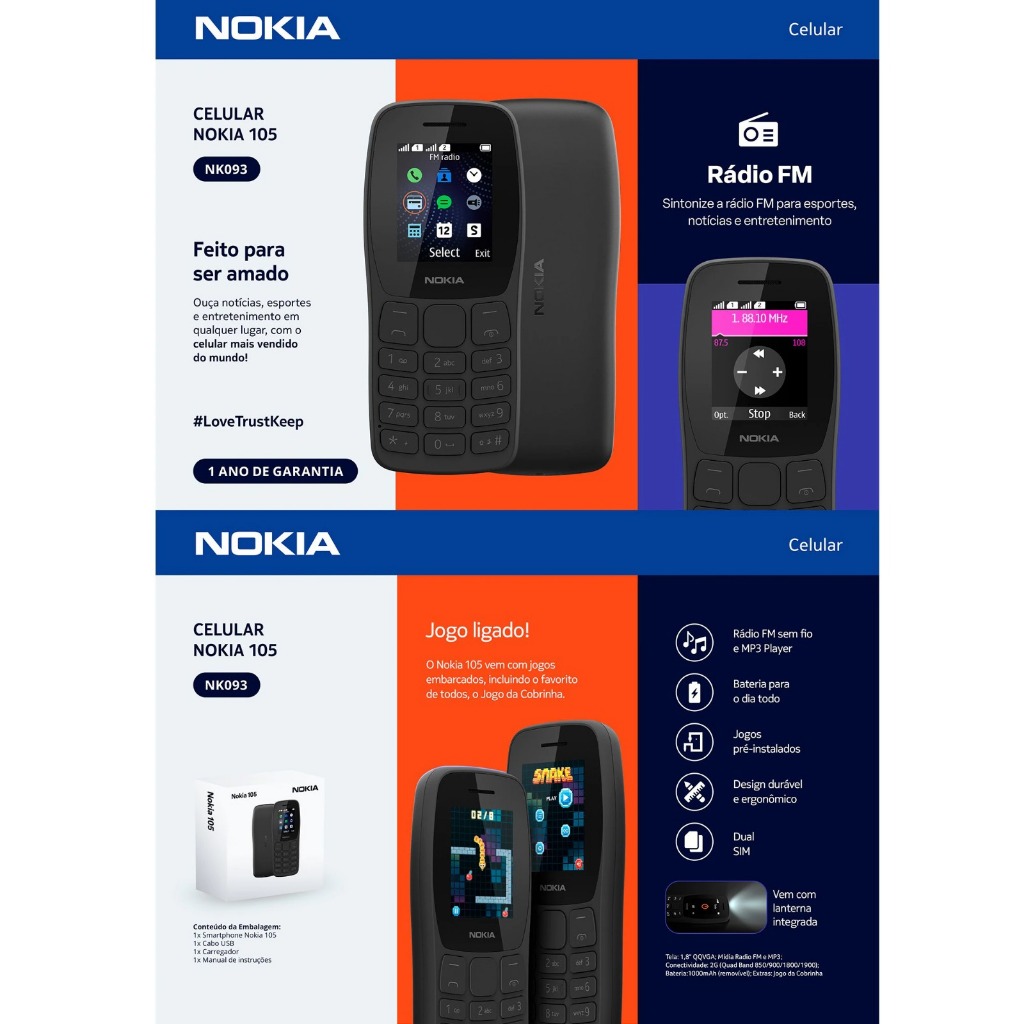 Celular Nokia 105 Dual Chip Ideal Para Idoso Radio FM
