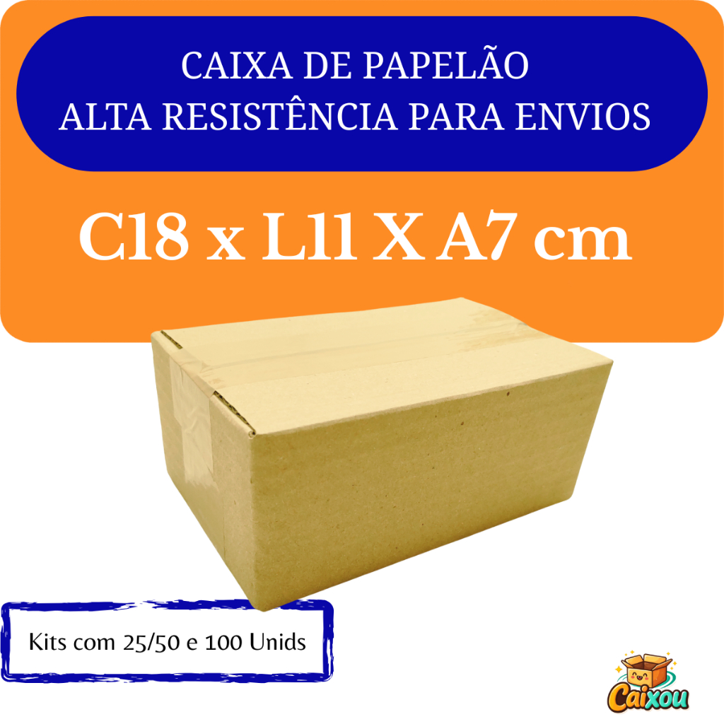 Caixa de papelão C18x L11x A7cm pequena para Sedex Correios ecommerce armazenagem pequenos objetos