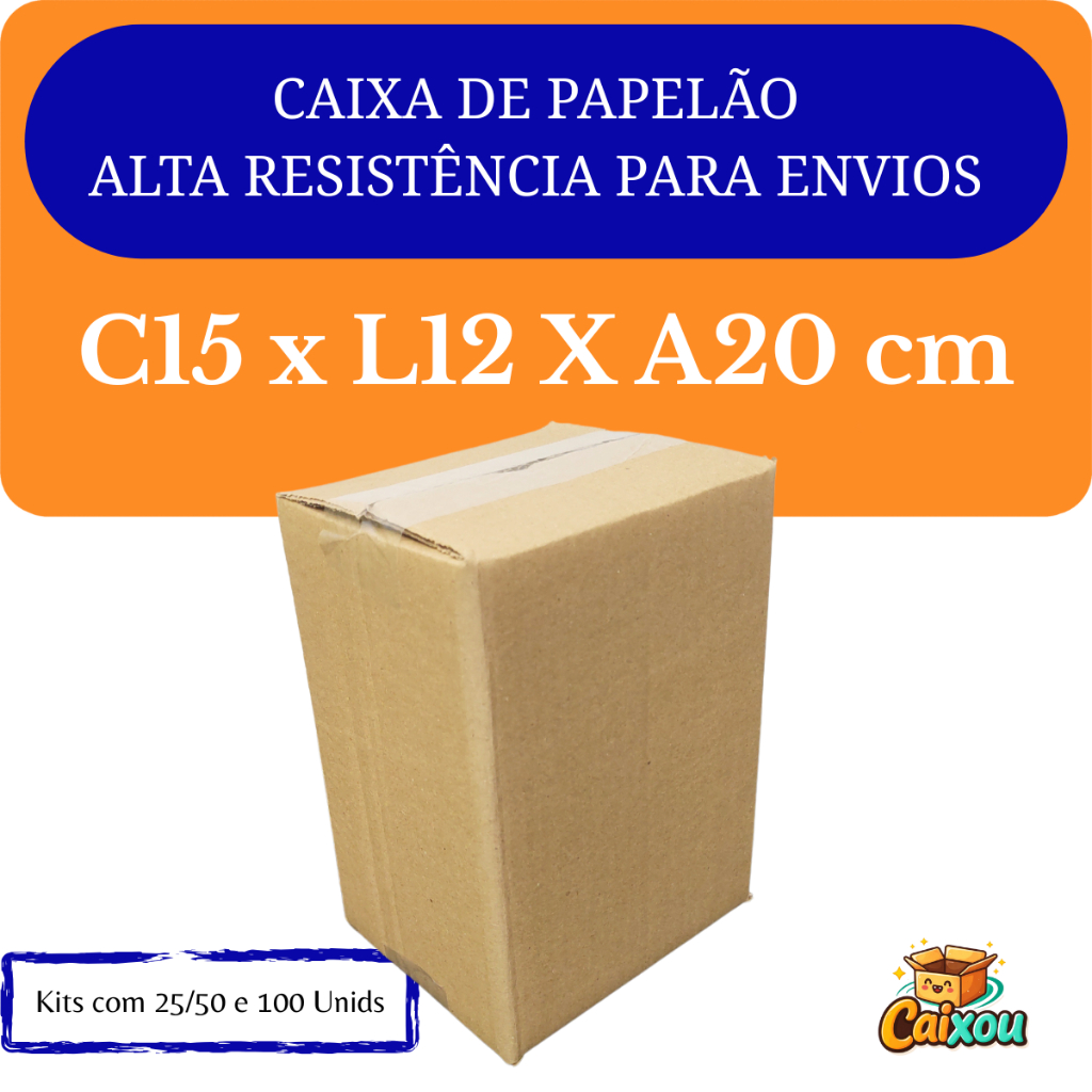 Caixa de Papelão C15 x L12 x A20 envio Pequena Sedex Ecommerce correio Pac Kits com 25/100 Unids