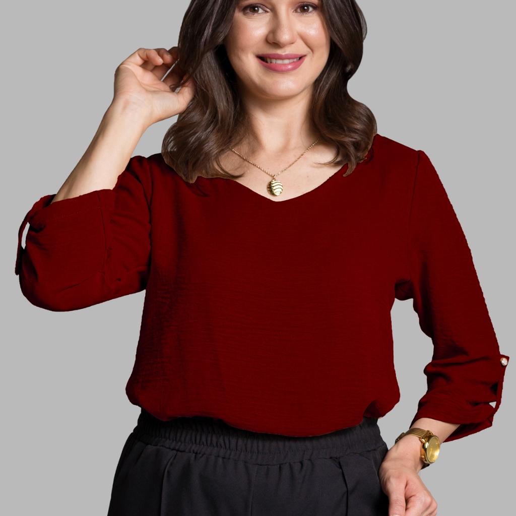 Blusa Social Feminina Elegante com Forro Blusinha Estilosa Ale Vieira Manga 3/4