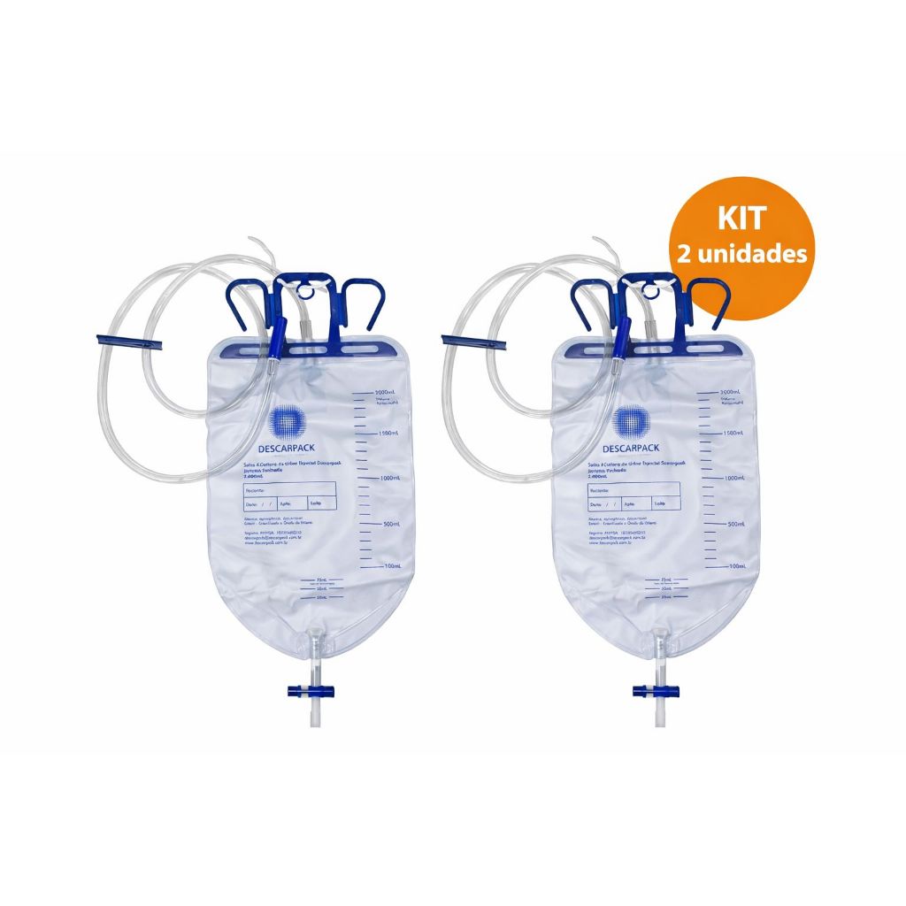 Kit c/ 2 Bolsas Coletora De Urina Estéril 2000ml Descarpack - Sistema Fechado