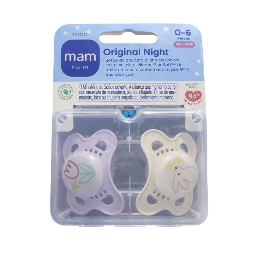Chupeta Dupla Rosa 0 a 6 Meses Mam Original Night 2 unidades
