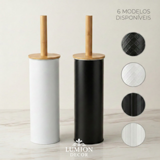 Escova Sanitária Luxo Moderna Com Suporte Tampa E Cabo Bambu Inox Higiene Banheiro em Oferta na Shopee