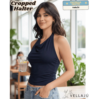 Blusa Cropped Feminina Halter em Poliamida Alta Qualidade Conforto e Elegância em Oferta na Shopee