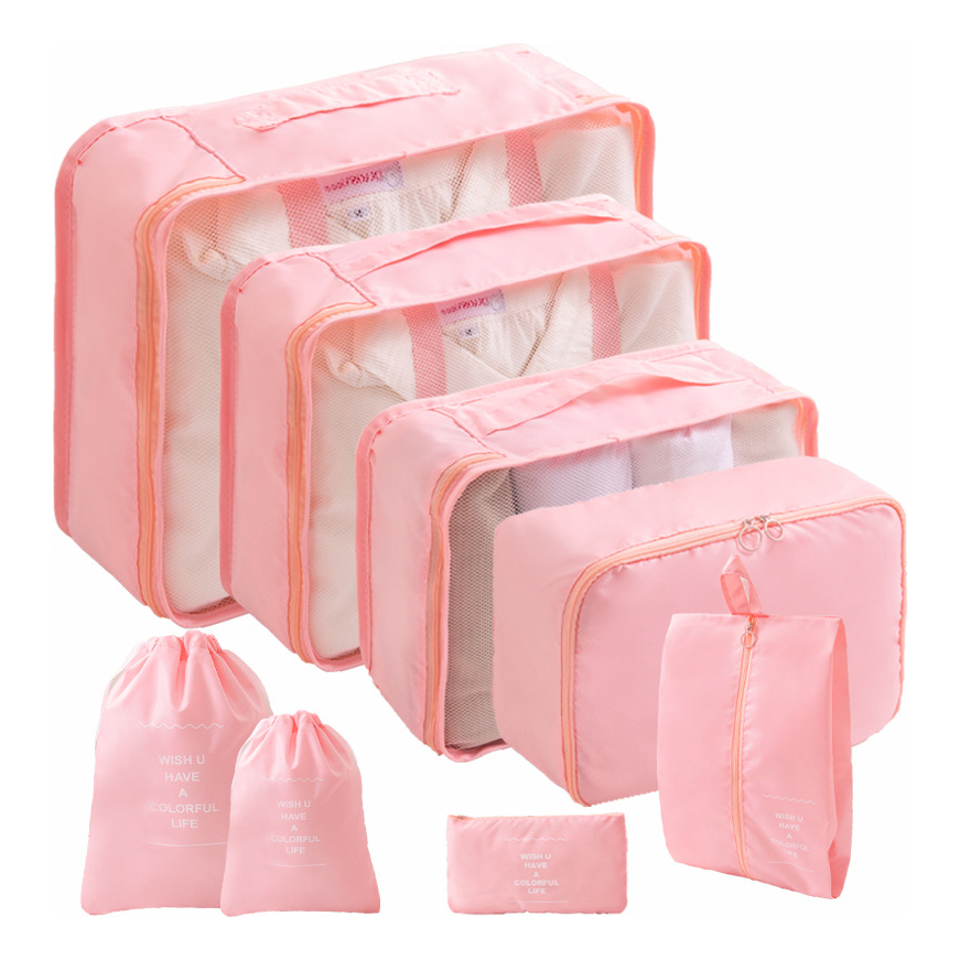 Kit 8 Pçs Organizador Mala Viagem Necessaire Poliéster Zíper