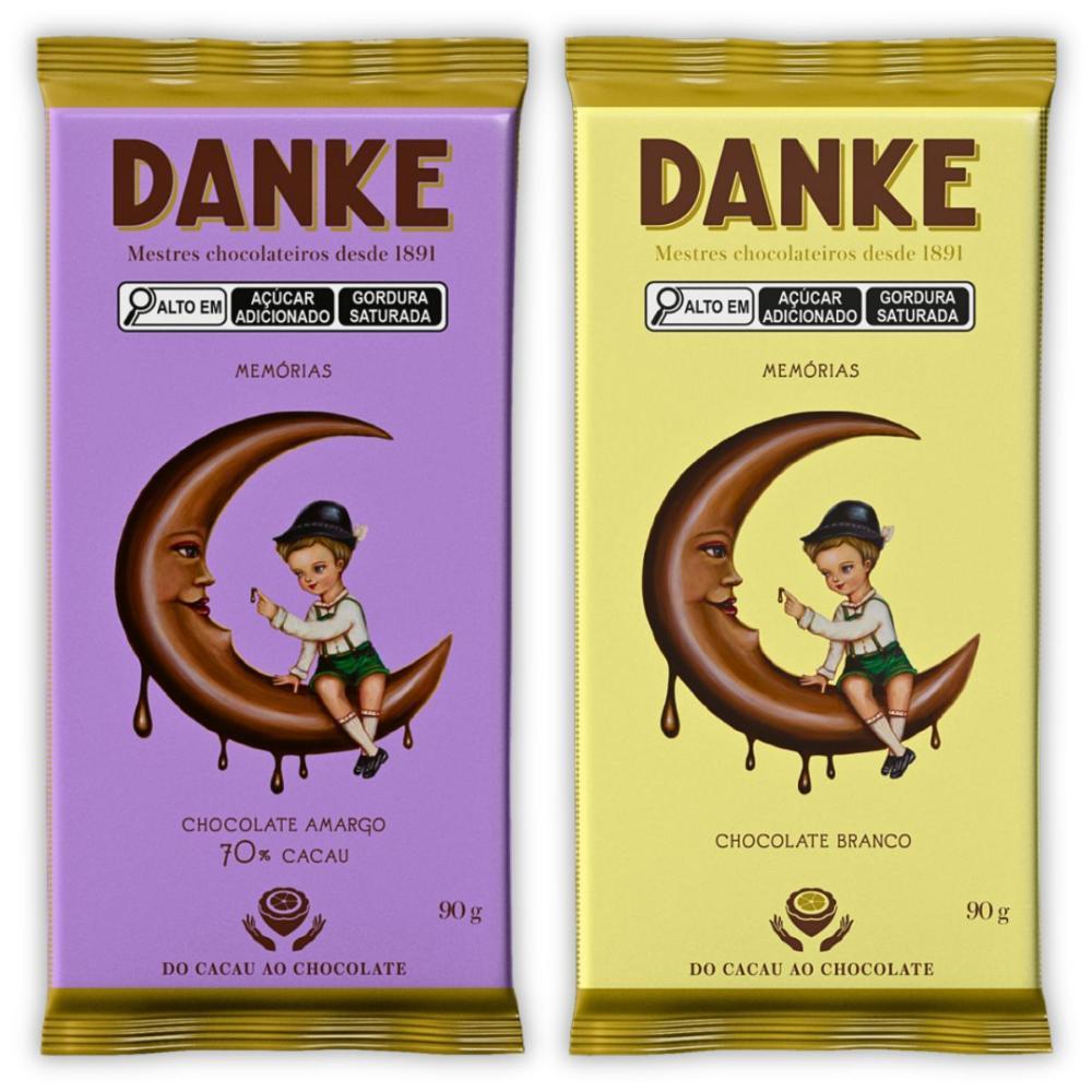Kit 2un Barra de Chocolate 90G Danke Memórias Choco Branco E 70% Cacau