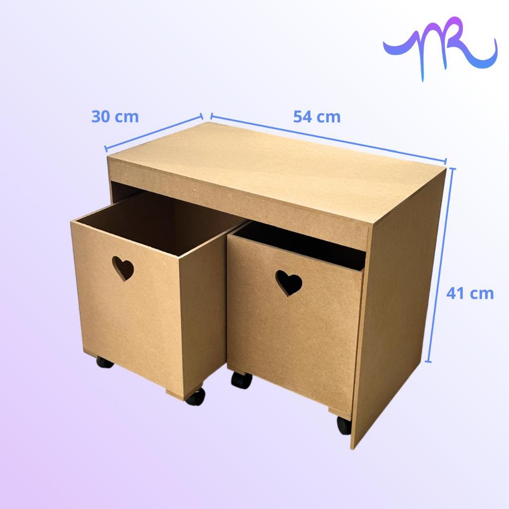 Organizador de Brinquedos Bancada Infantil 2 Gavetas Com Rodinhas em MDF Cru — imagem 2 de 2