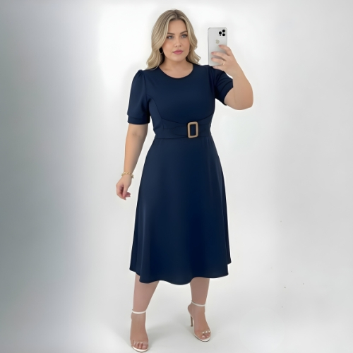 Vestido Godê  Moda Plus Size Rodado Social Festa Formatura Barato com Fivela no Cinto