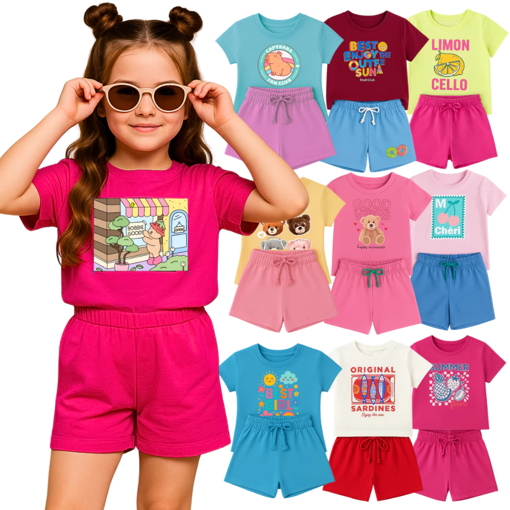 Kit Premium 6 Peças Roupa Infantil Menina Verão 2 à 12 Anos conjunto infantil menina camiseta shorts — imagem 1