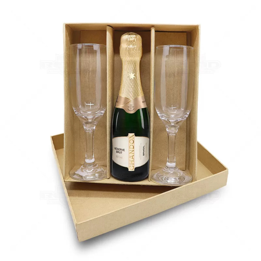 1 UNIDADE DA Caixa MDF CRU PARA 1 Chandon Baby e 2 Taças - TAMANHO 23 X 23 X 8 - ÓTIMA QUALIDADE