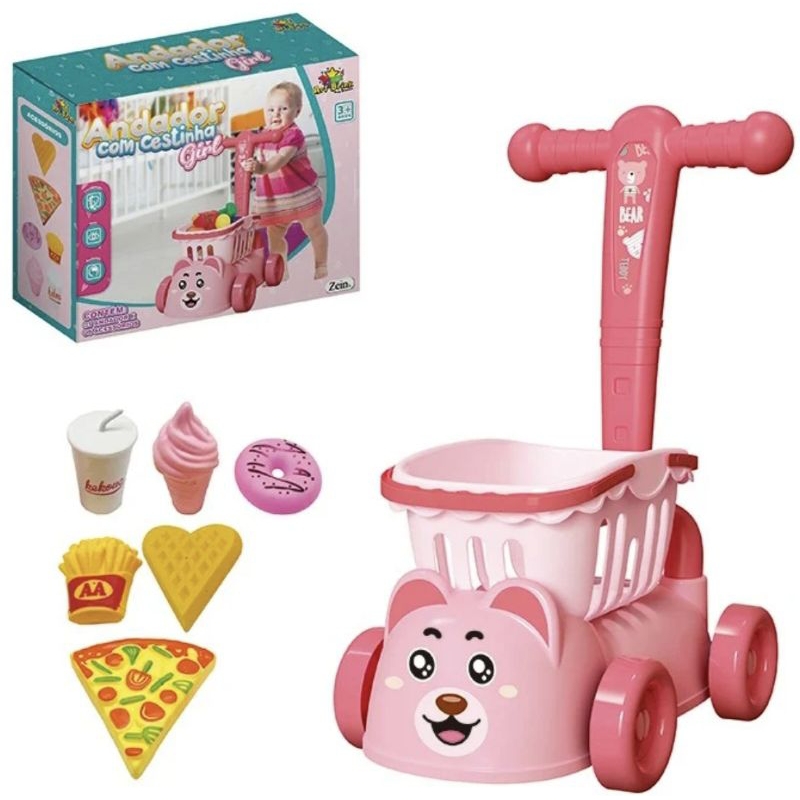 Andador Infantil com Cestinha e Acessórios | Carrinho Educativo de Empurrar