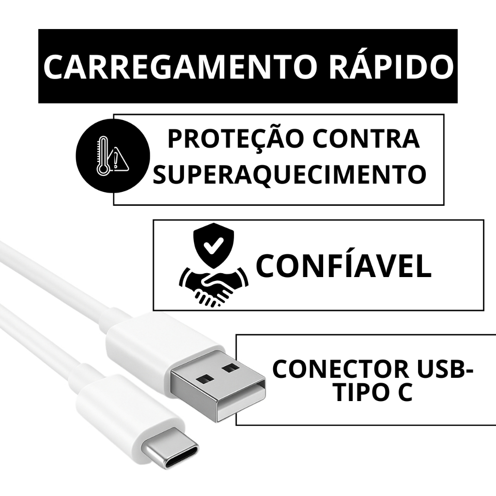 Carregador Super Rápido USB Tipo C Motorola Moto G31 G30 G22 G82 Xiaomi
