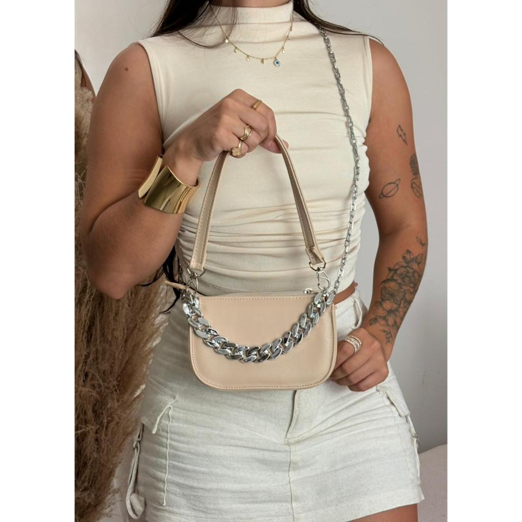 Bolsa feminina pequena de ombro e alça corrente para balada festa eventos elegante bolsa Crossbody