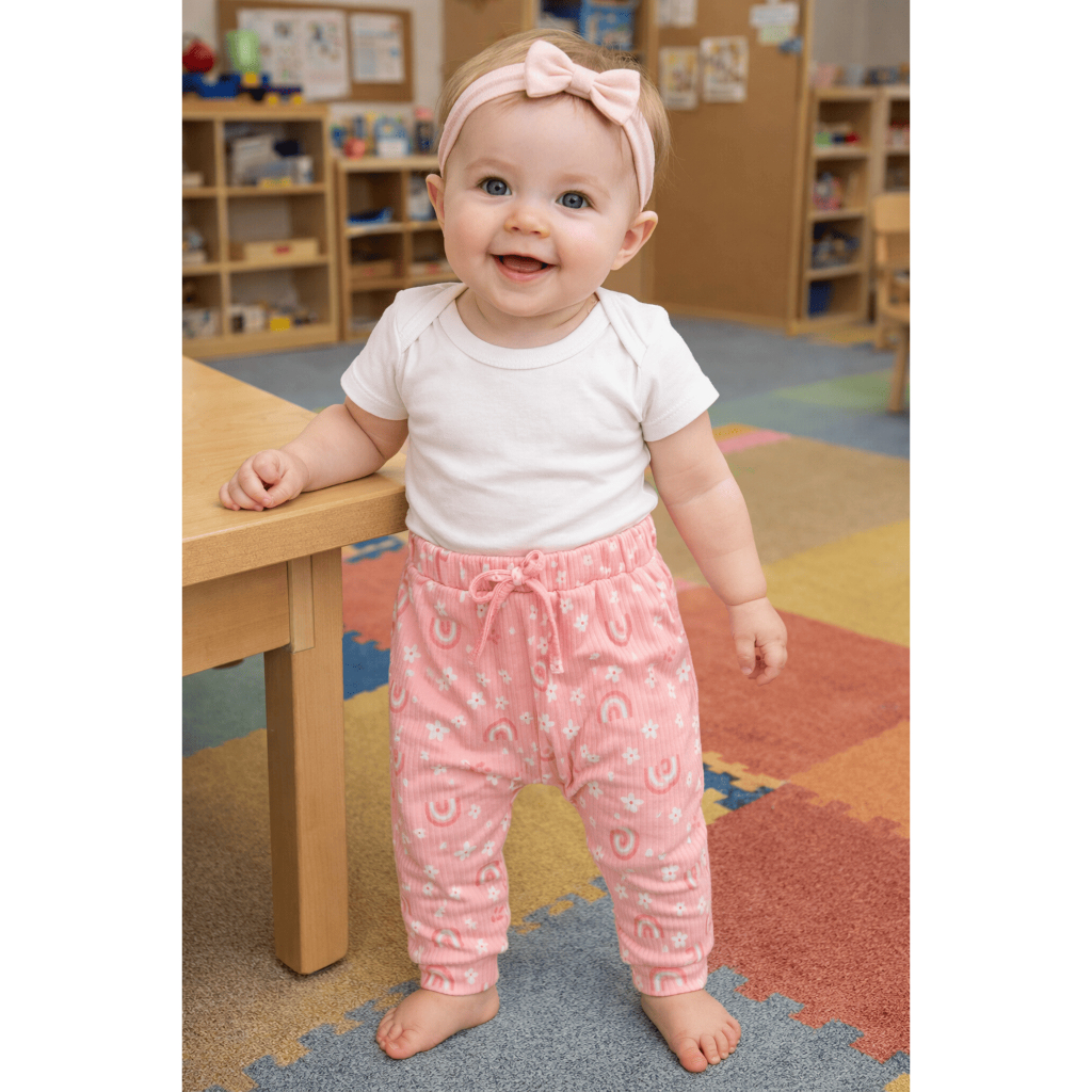 Calça Saruel Infantil Canelada Estampa Arco-Íris Rosa em Oferta na Shopee