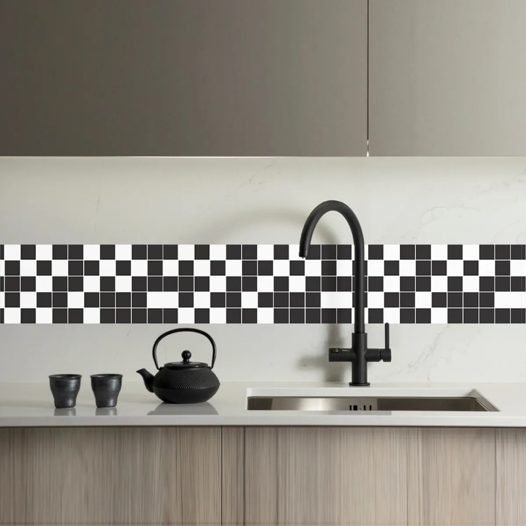 Faixa Decorativa Pia Cozinha Azulejo Pastilha Preto E Branco Preto E Branco