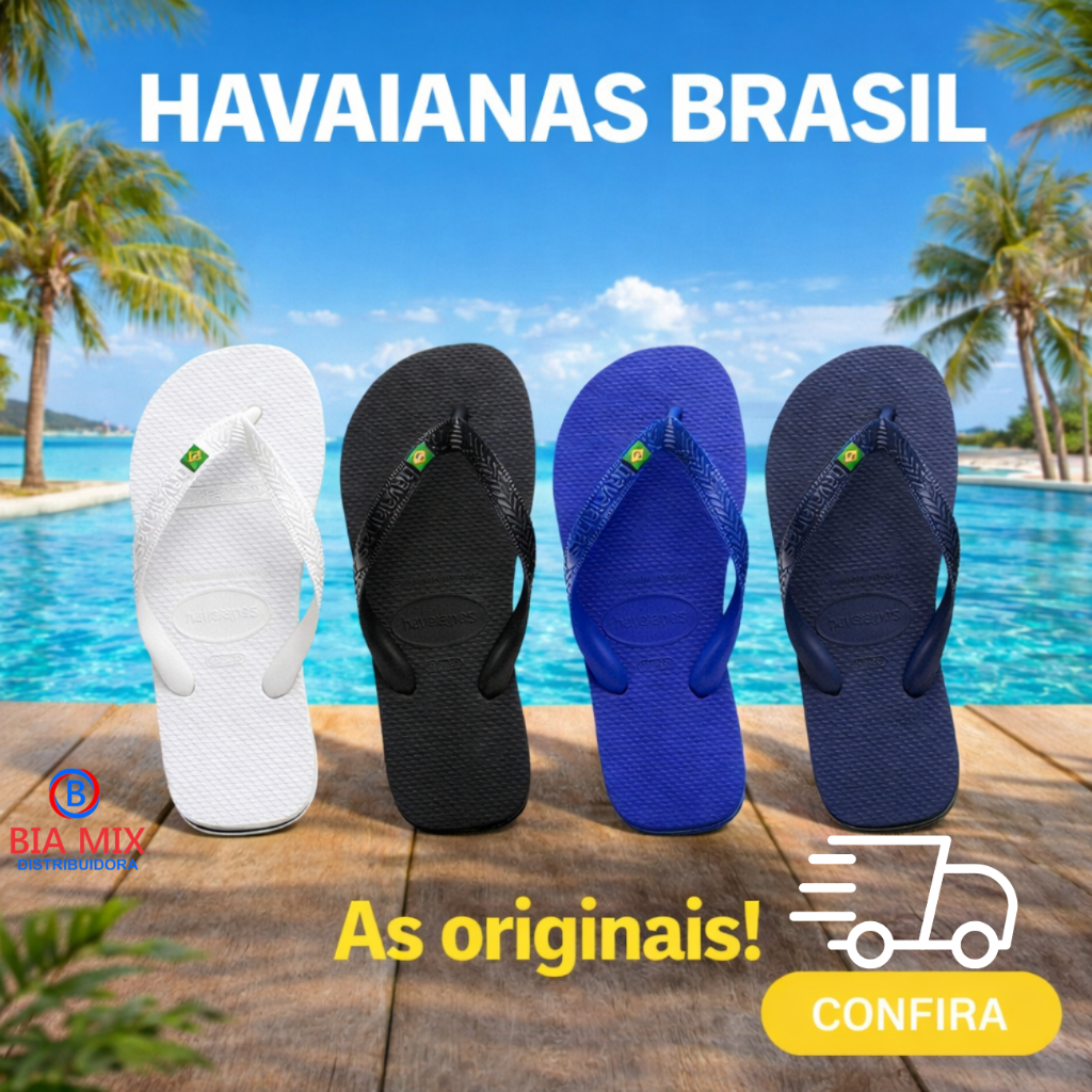Chinelo Havaianas Brasil Bandeirinha Sandalia Masculino Feminino ORIGINAL Chinela Preto Branco