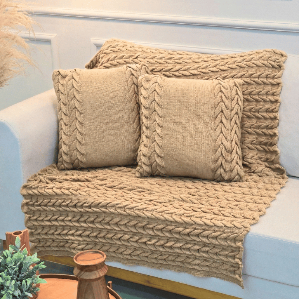 Kit Manta de Tricot Sofá Poltrona 150x100cm Aconchego Decorativa Sala +  2 Capas de Almofa...