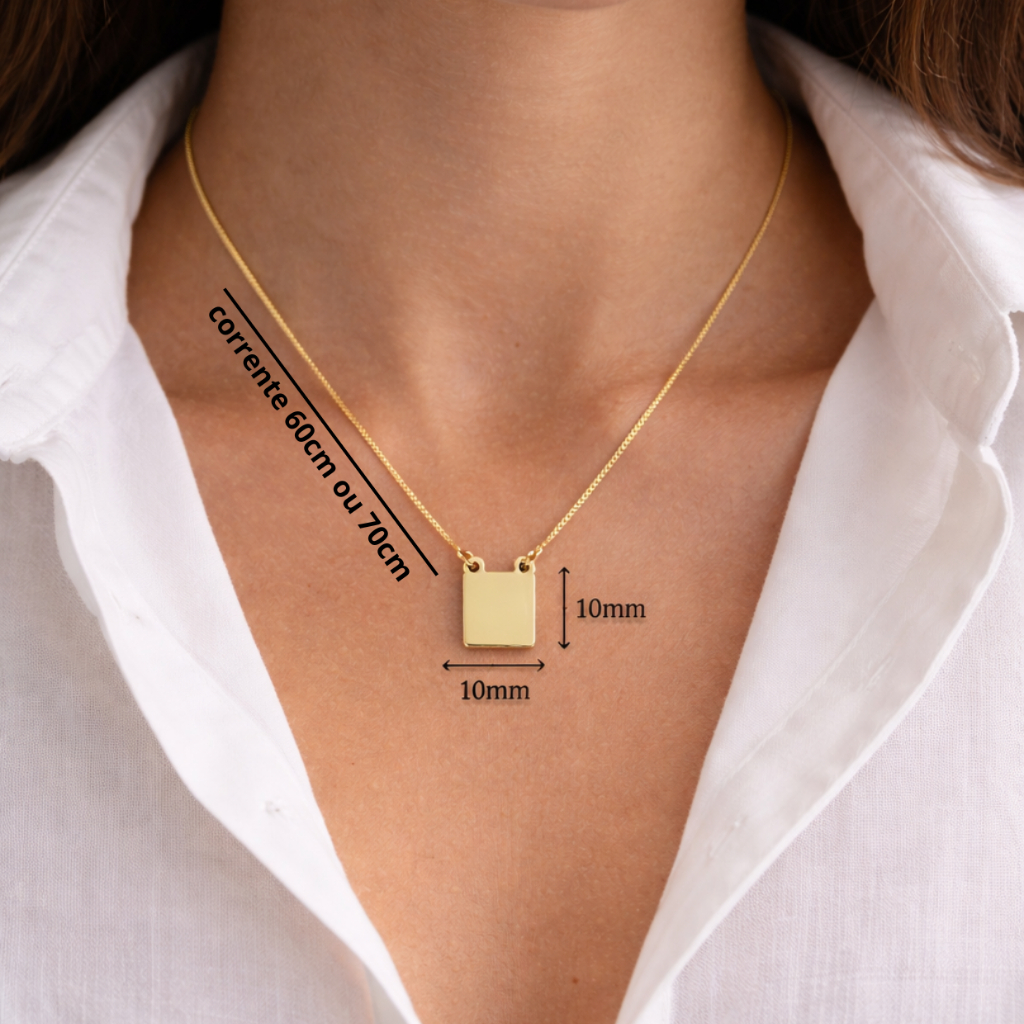 Colar Escapulario mini Ouro 18K, Ouro Branco18K e Ouro Rosê Personalizado a Laser  c/ Frases, Fotos, Santos, Orixás, Las