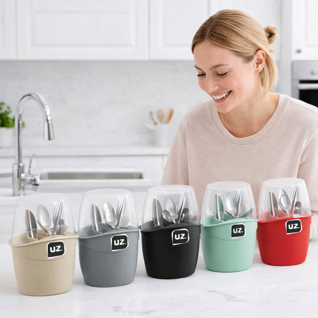 Organizador  Porta Talheres Facas Colher Plus com Tampa UZ Utilidades