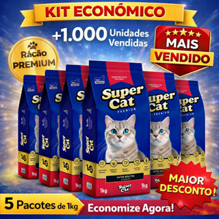 RAÇÃO Kit 5 Super Cat – 5×1 kg | Sabor Carne e Peixe Contém Taurina e Prebióticos em Oferta na Shopee