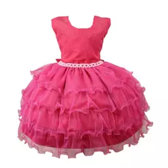 Vestido Infantil Festa Juvenil Babado Formatura Daminha com Tiara