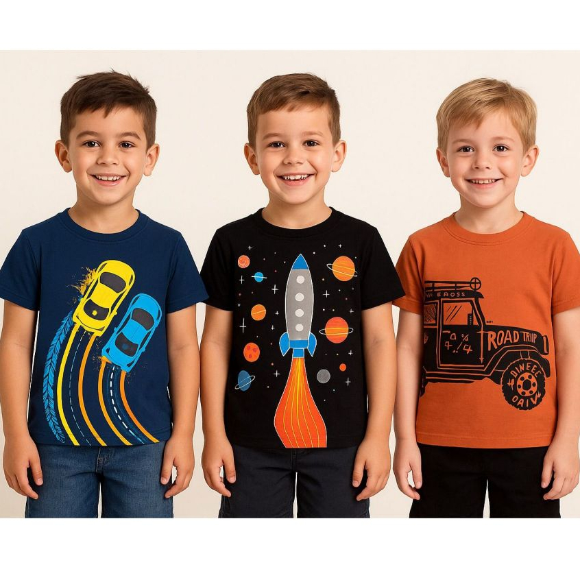 Kit 2 Camisetas Verão Infantil Menino - 2 Peças de Roupas Masculino -  Cores e Estampas Variadas - Sortidos.